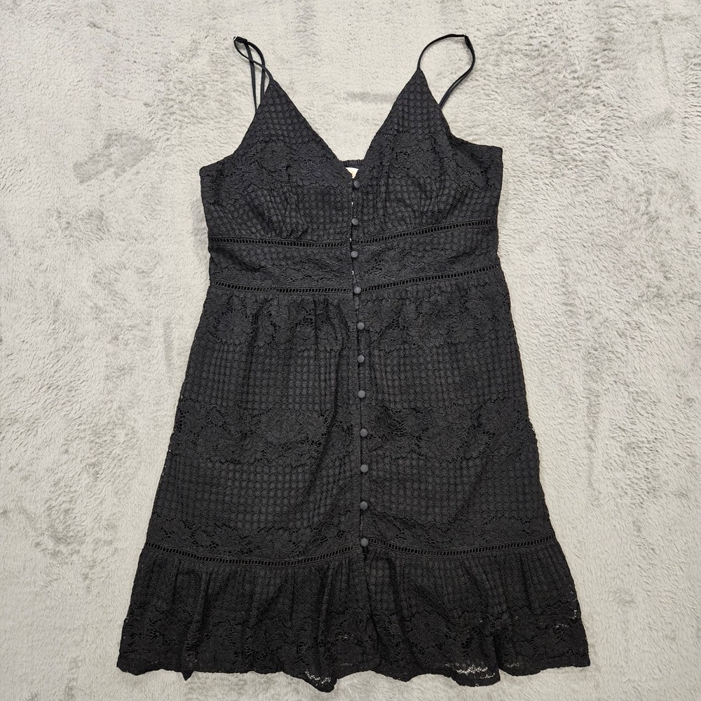 Gianni Bini Black‎ Floral Lace Button Front Mini Dress L Boho Whimsigoth